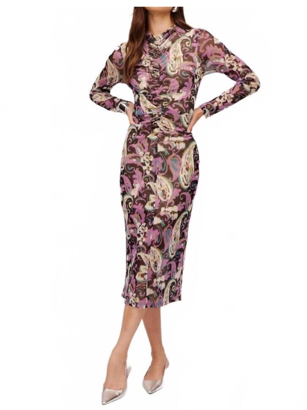 Fifteen Twenty Selena Wedding Cocktail Ruched Long Sleeve Midi Dress